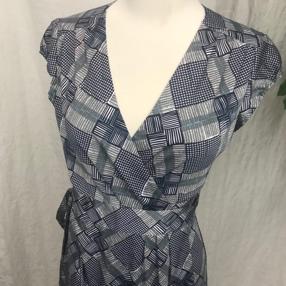 Blue, White & Gray Banana Republic Wrap Dress - Picture 2 of 4